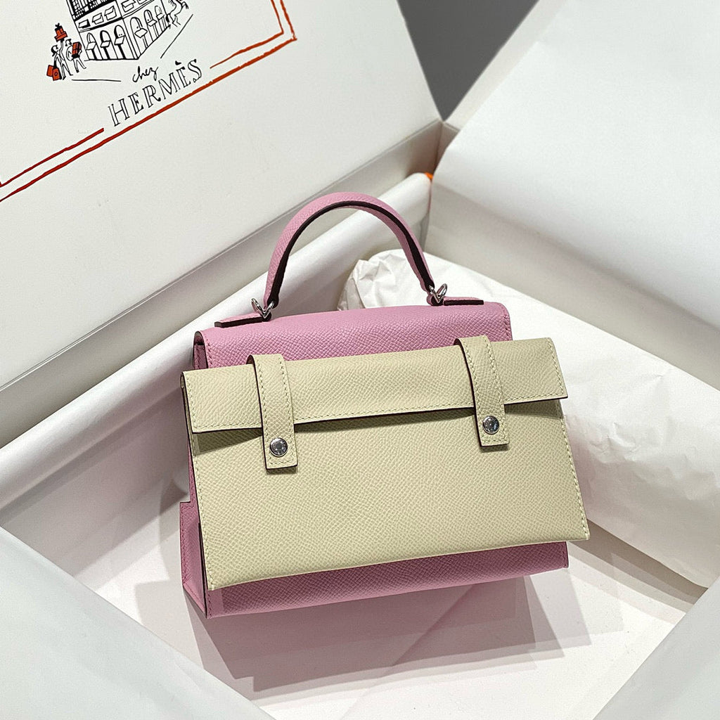 HERMES KELLY DOLL PICTO MINI 18 PINK MIX BROWN CALFSKIN