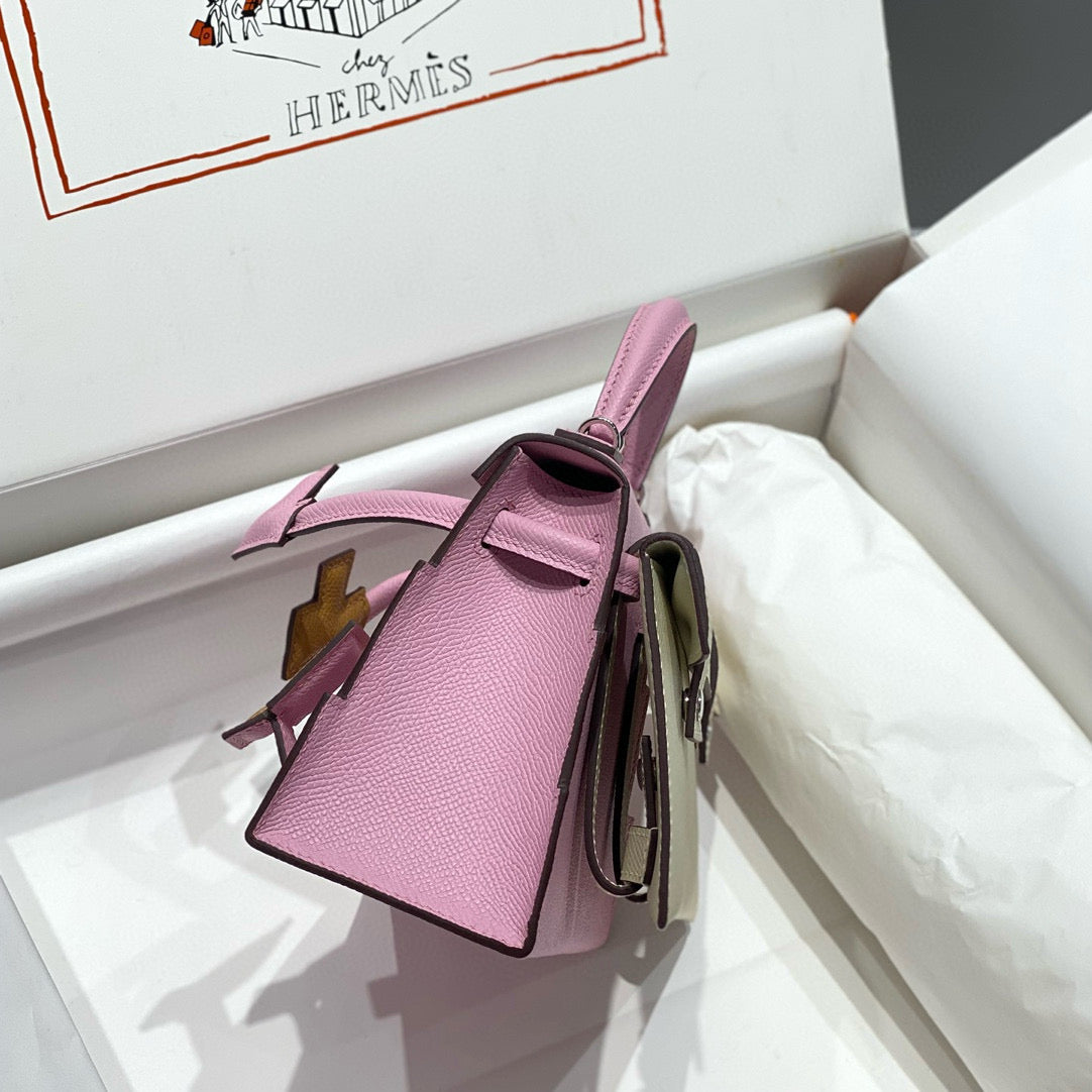 HERMES KELLY DOLL PICTO MINI 18 PINK MIX BROWN CALFSKIN