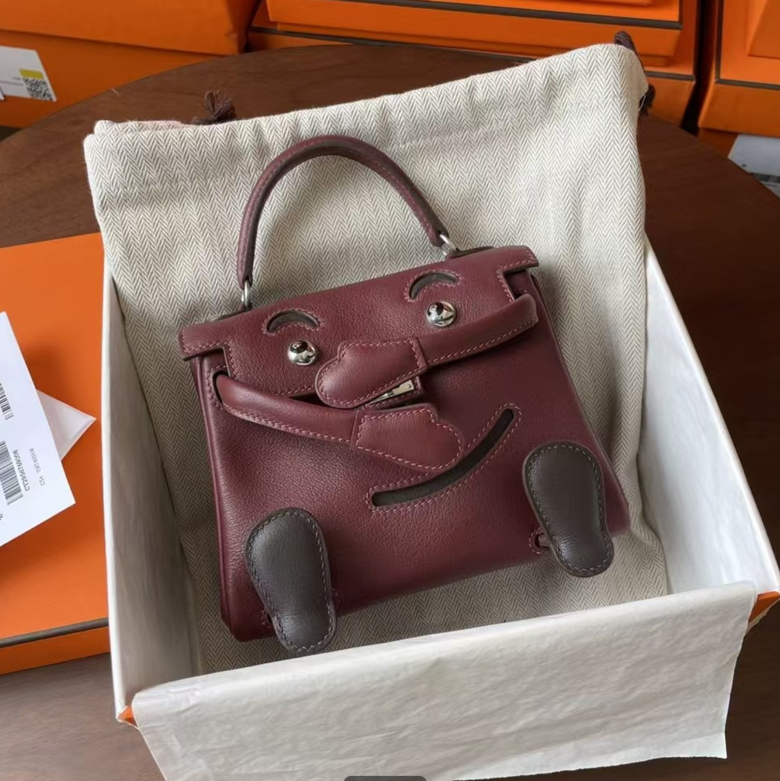 HERMES KELLY DOLL 18 BURGUNDY GULLIVER CALFSKIN