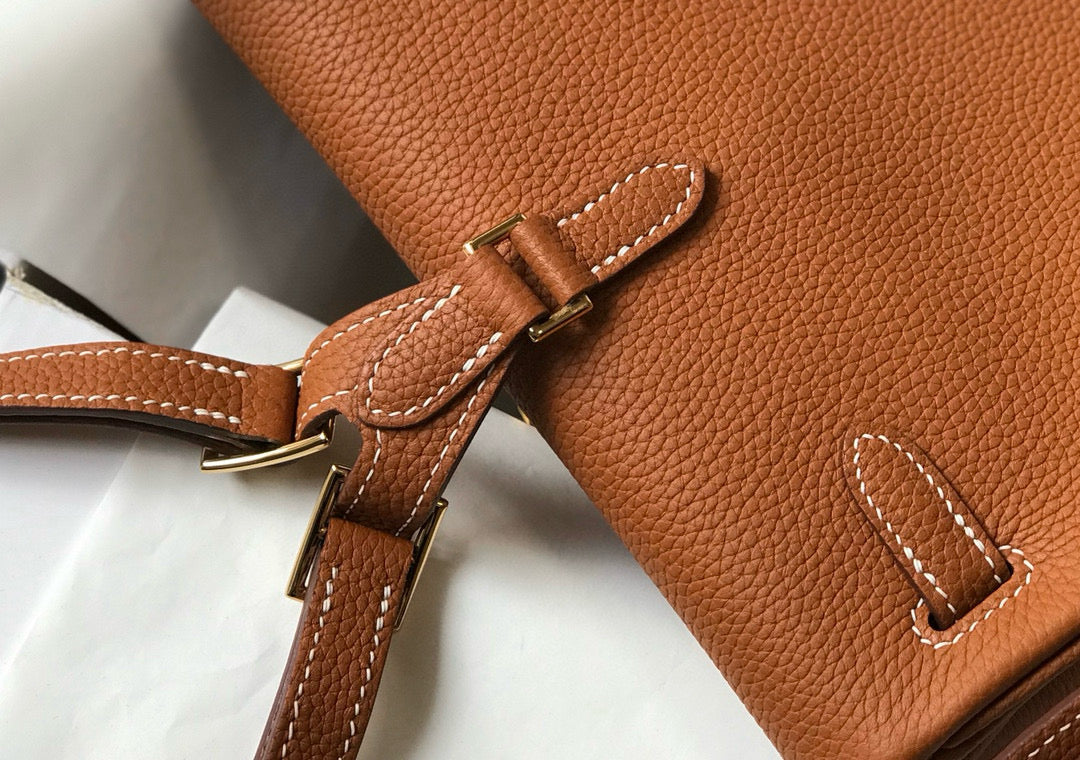 HERMES KELLY ADO 22 TOGO BACKPACK IN BROWN CALFSKIN GOLD HARDWARE
