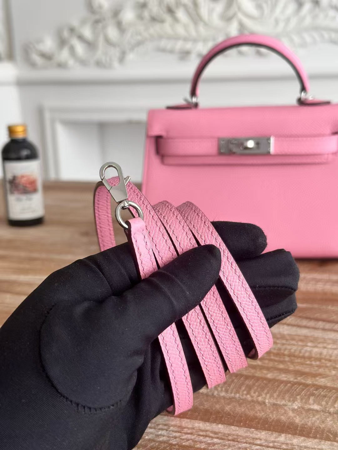 HERMES KELLY MINI 19 LIGHT PINK CALFSKIN SILVER HARDWARE