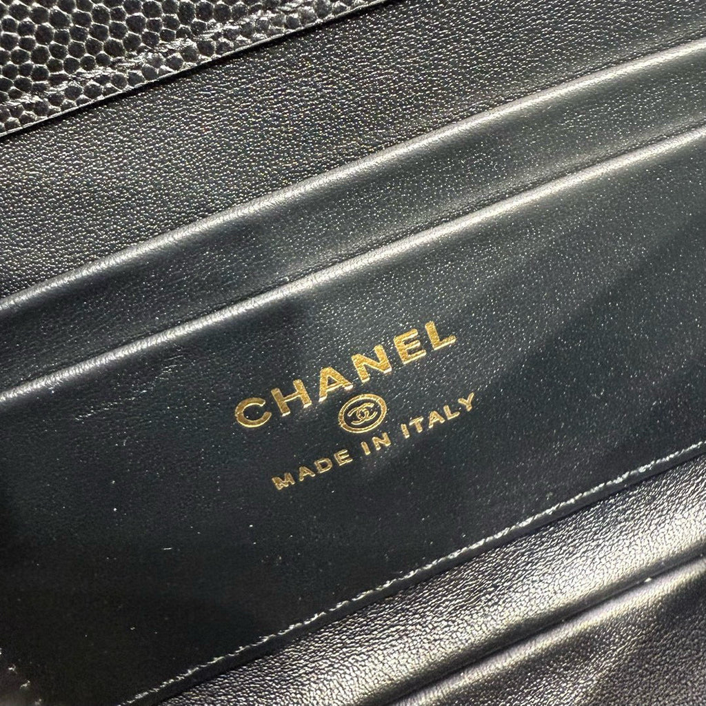 CHANEL MINI FLAP BAG 14 IN BLACK GRAINED CALFSKIN GOLD HARDWARE