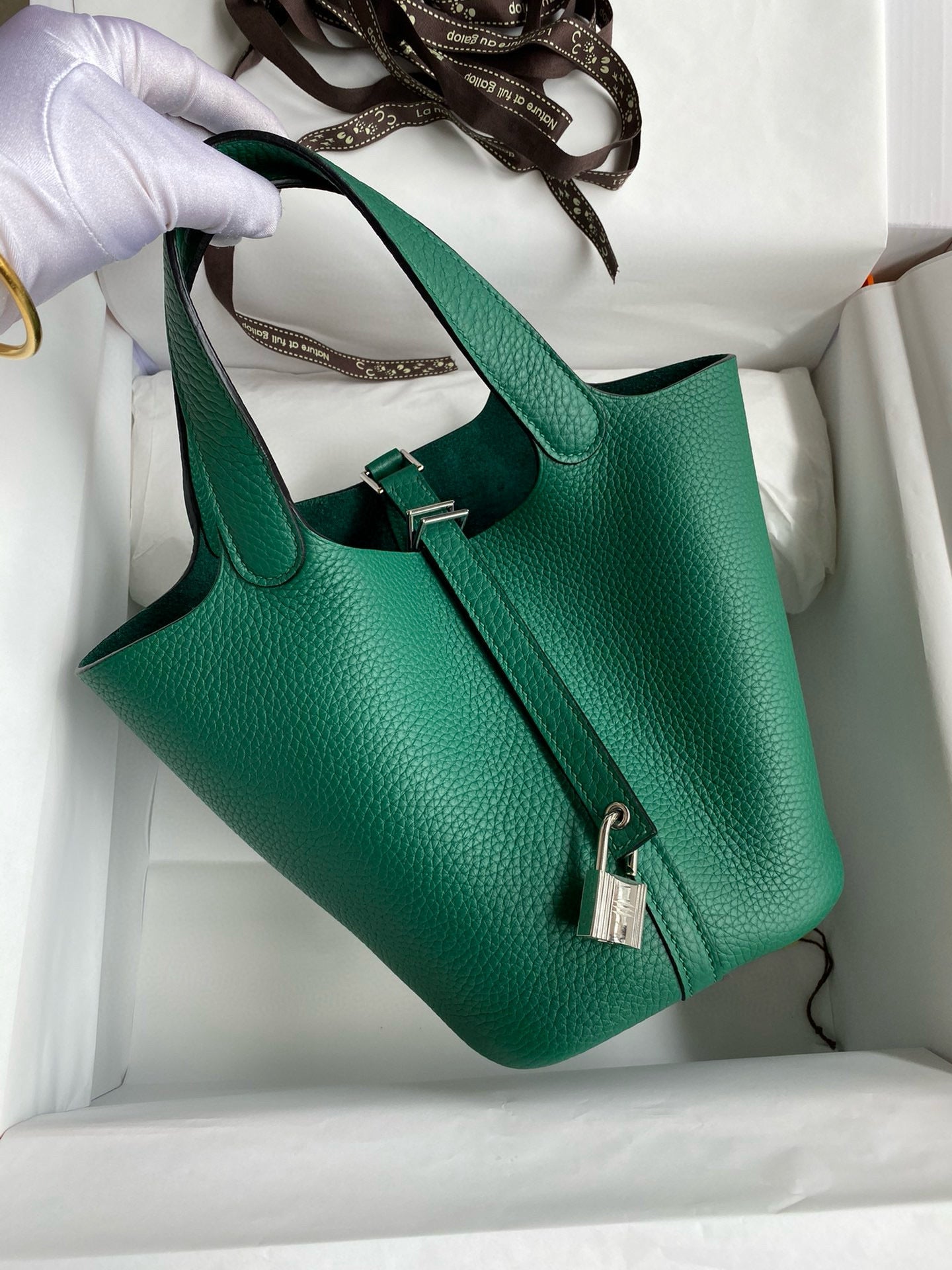 HERMES PICOTIN LOCK 18 EMERALD TOGO SILVER HARDWARE