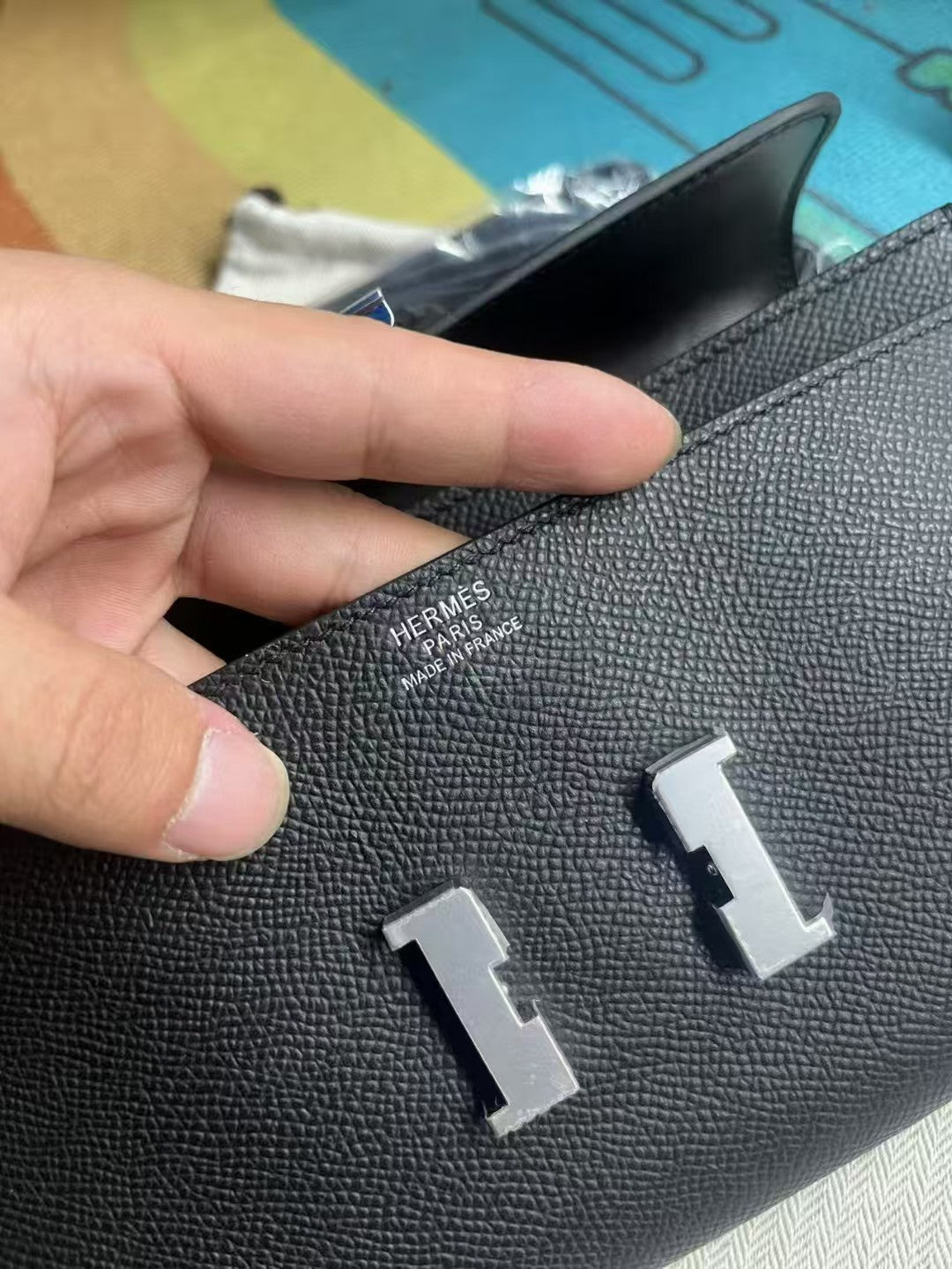 HERMES CONSTANCE SHOULDER BAG  IN BLACK CALFSKIN