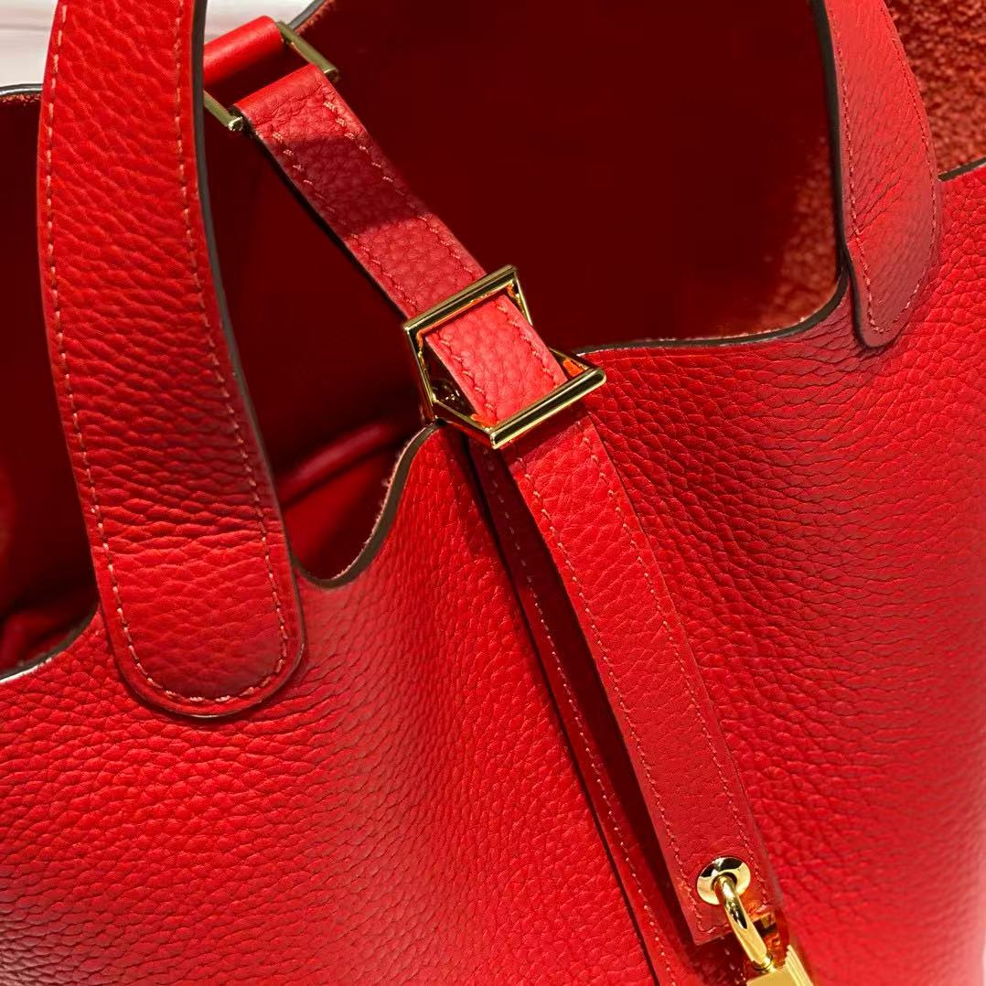 HERMES PICOTIN LOCK 18 RED CALFSKIN