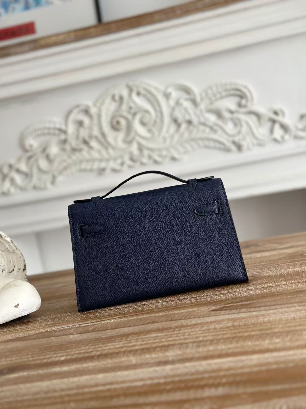 HERMES KELLY MINI POCHETTE 22 IN NAVY BLUE CALFSKIN