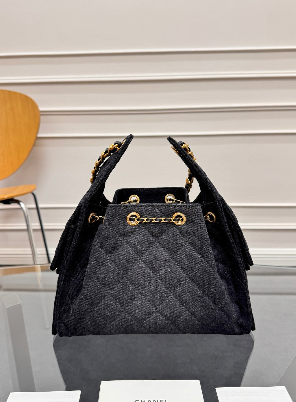 CHANEL 25S HOBO BAG 30 IN BLACK-GRAY DENIM WITH GOLD HARDWARE