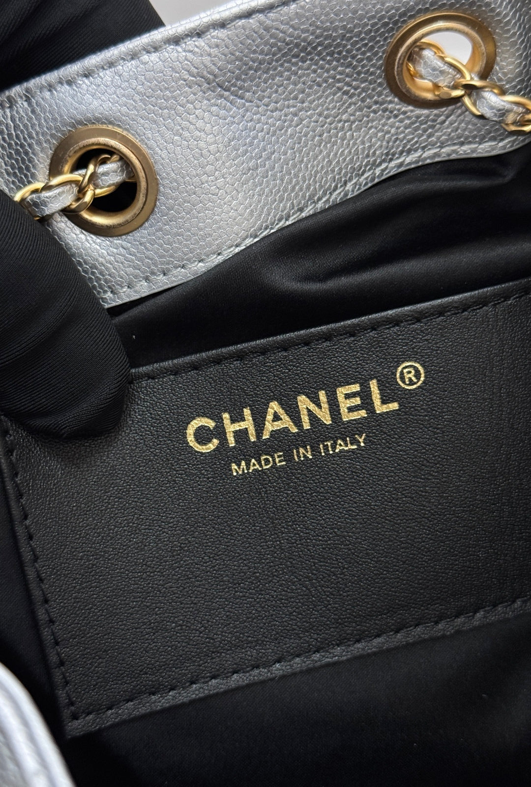 CHANEL 25S HOBO BAG 30 IN SILVER CAVIAR WITH GOLD HARDWARE