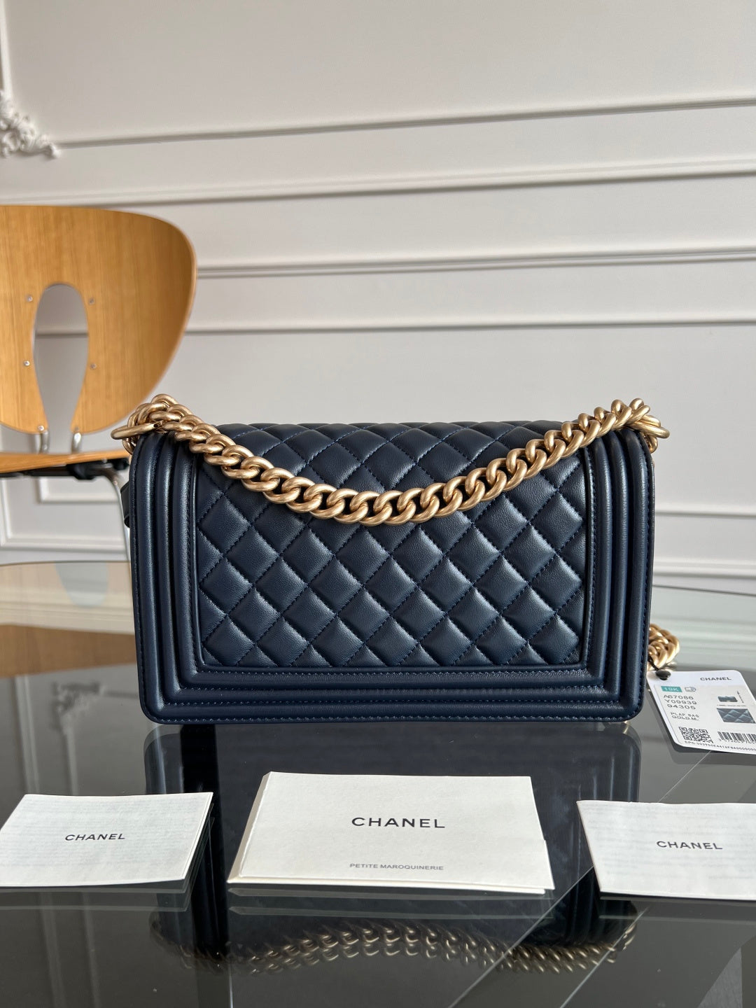 CHANEL 25S BOY BAG 25 IN DARK NAVY BLUE LAMBSKIN