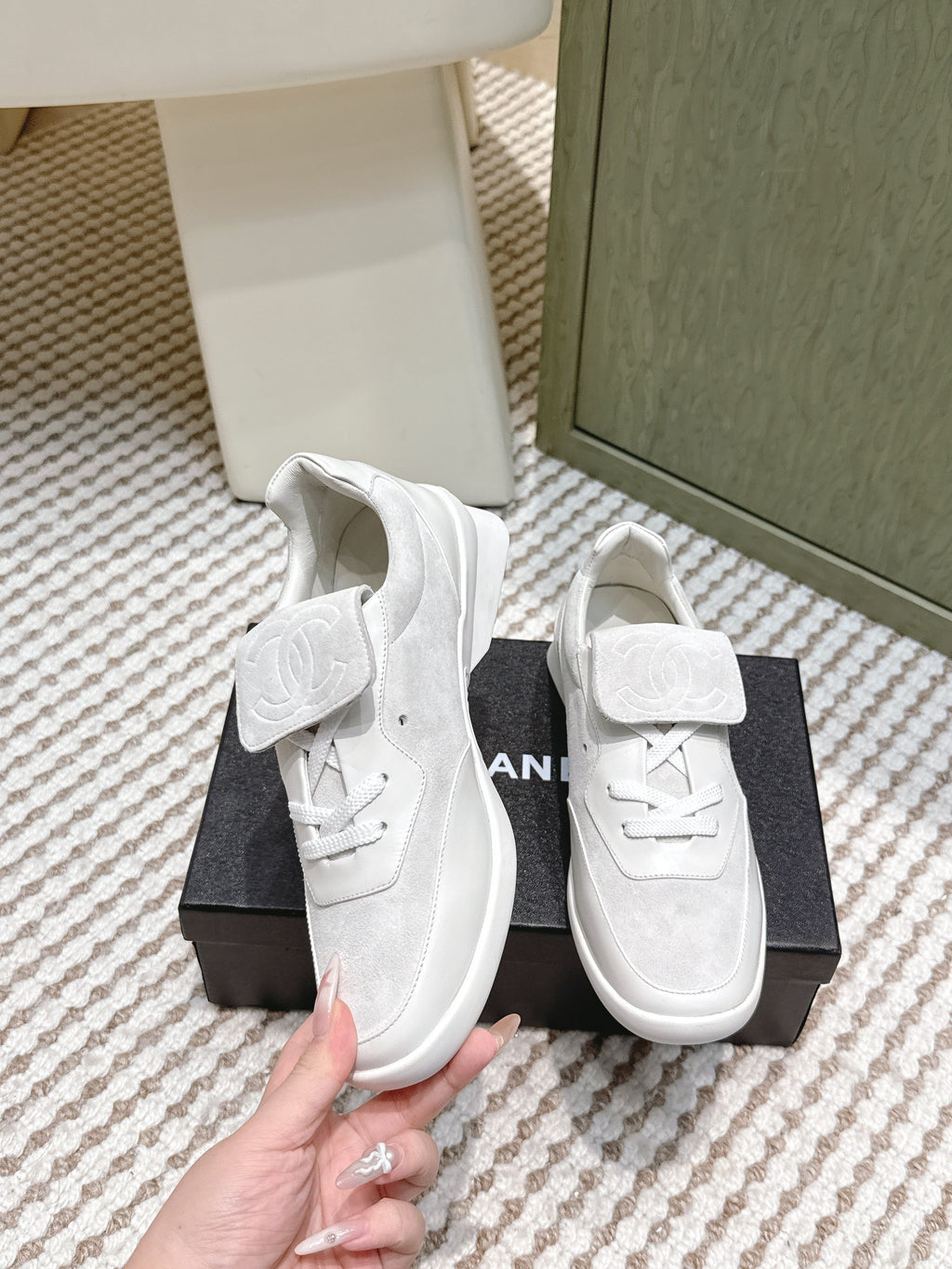 CHANEL 25S SNEAKERS 35MM IN GREIGE SUEDE WITH VELCRO STRAPS