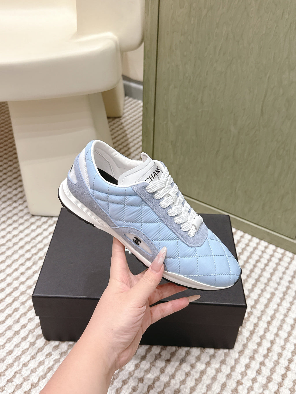 CHANEL 25S SNEAKERS IN LIGHT BLUE CALFSKIN AND SUEDE