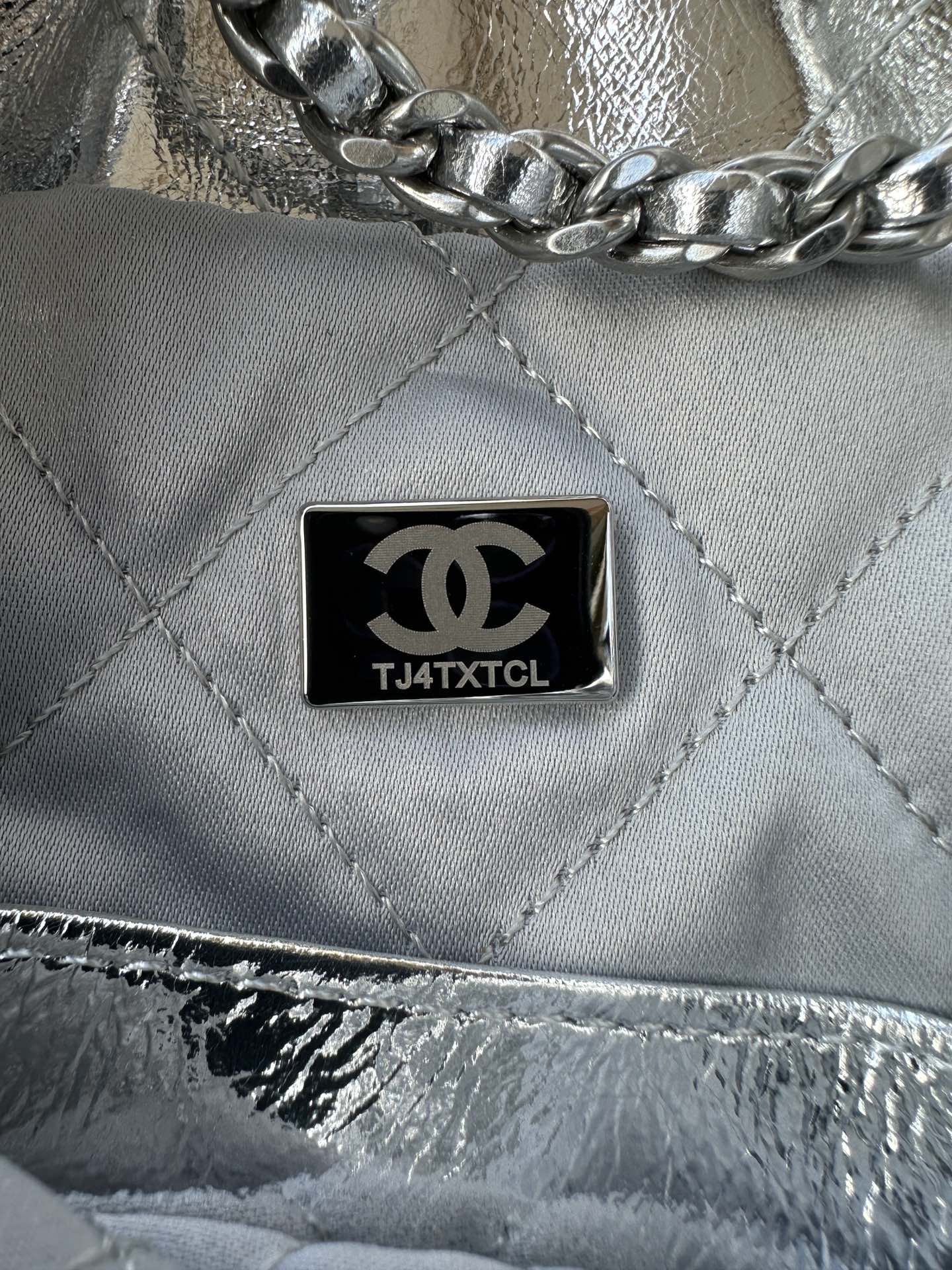 CHANEL MINI 20 BAG IN SILVER METALLIC LAMBSKIN