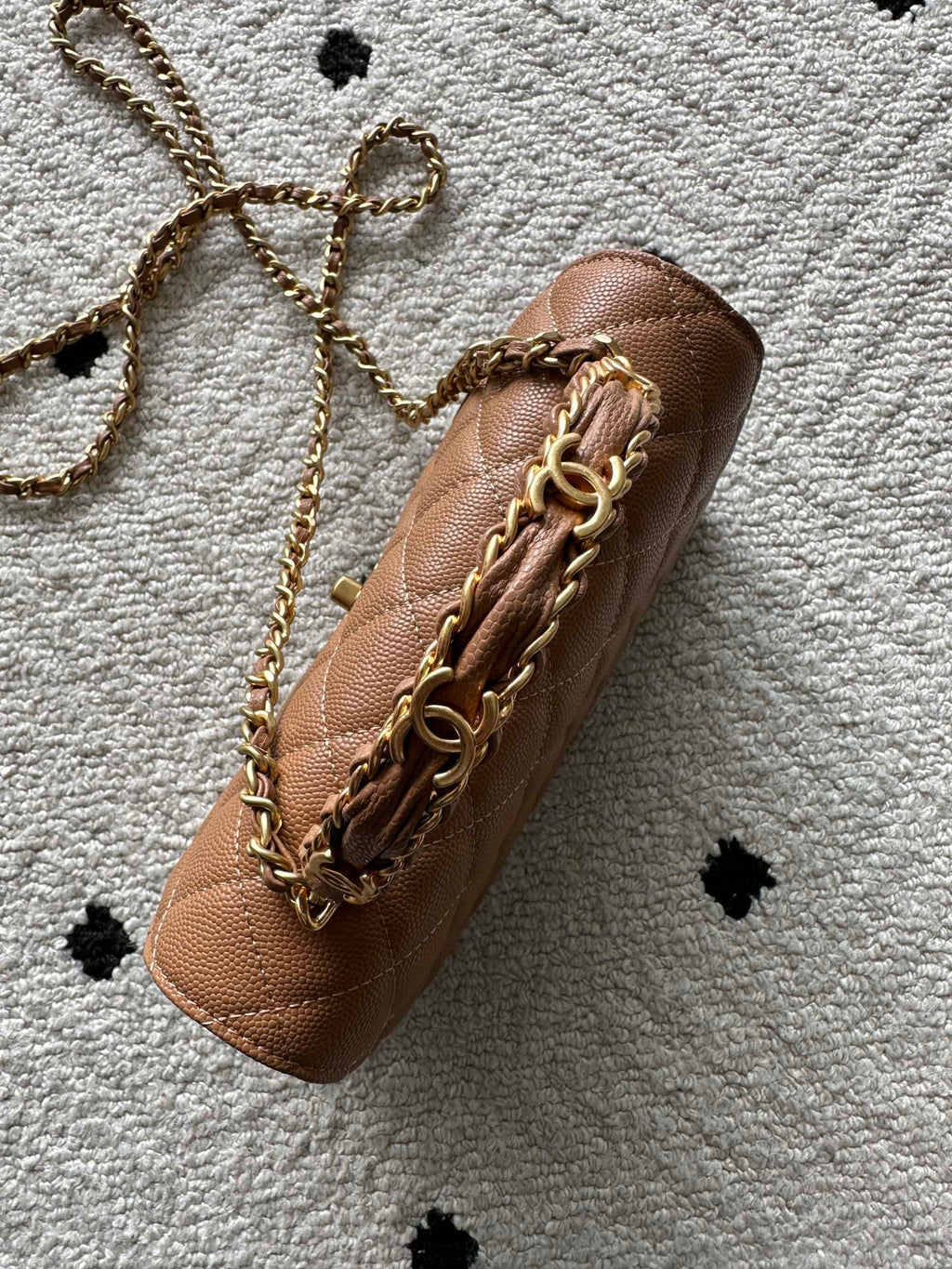 CHANEL 25S CLASSIC WALLET ON CHAIN 19 IN BROWN LAMBSKIN WITH GOLD HARDWARE
