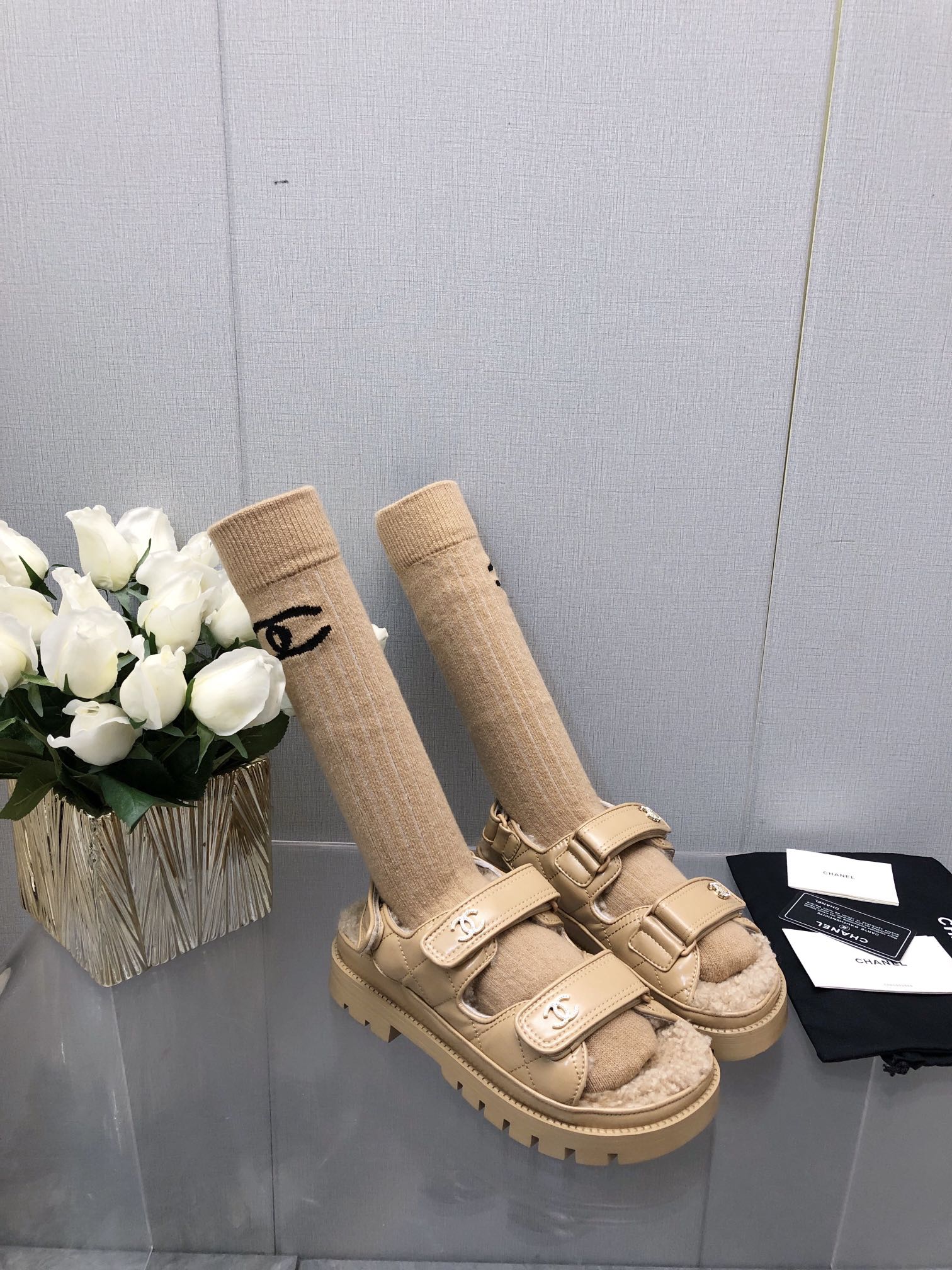 CHANEL DAD SANDAL YELLOW CREAM LAMBSKIN