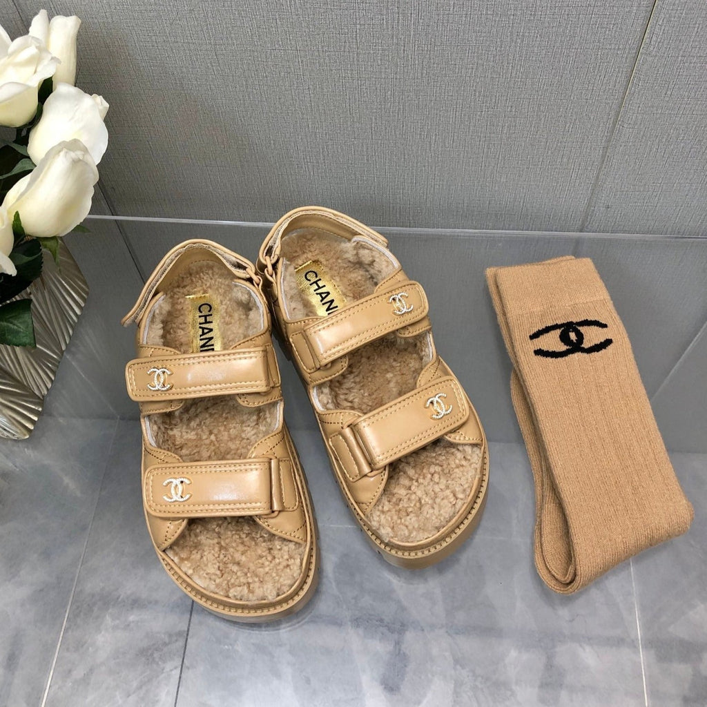 CHANEL DAD SANDAL YELLOW CREAM LAMBSKIN