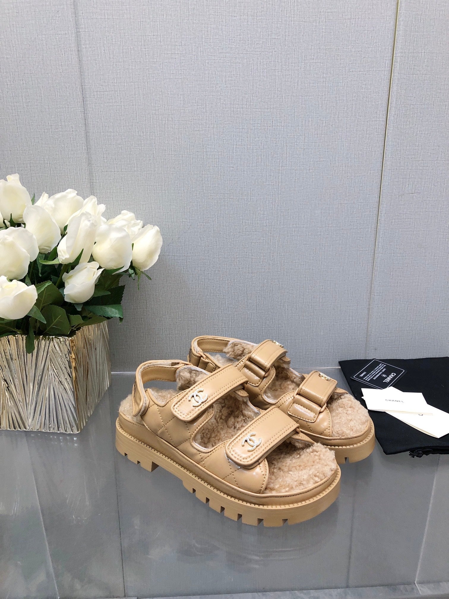 CHANEL DAD SANDAL YELLOW CREAM LAMBSKIN