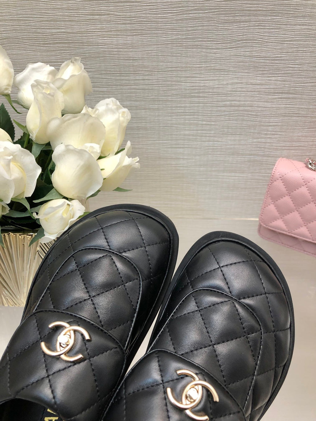 CHANEL TURNLOCK FLAP MULES BLACK LAMBSKIN