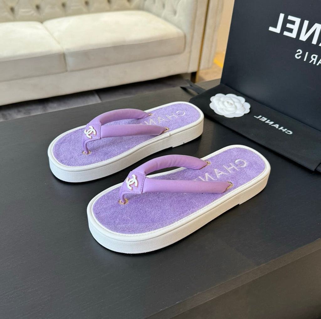 CHANEL Thick-soled Flip-Flops Lambskin Lavender Purple