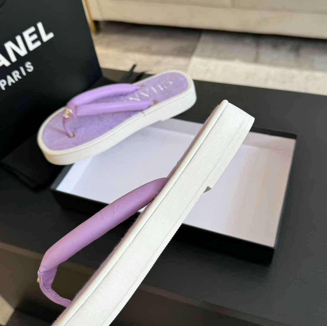 CHANEL Thick-soled Flip-Flops Lambskin Lavender Purple