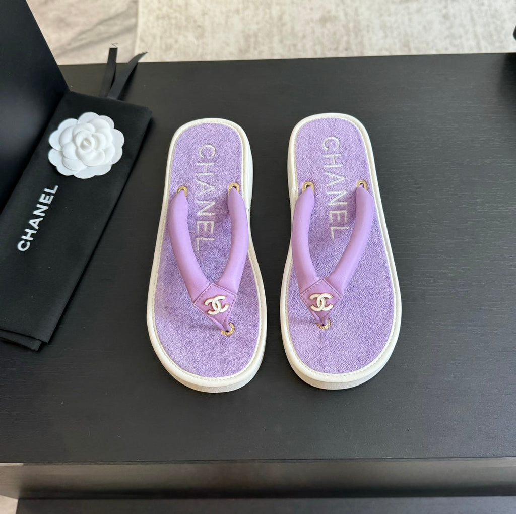 CHANEL Thick-soled Flip-Flops Lambskin Lavender Purple