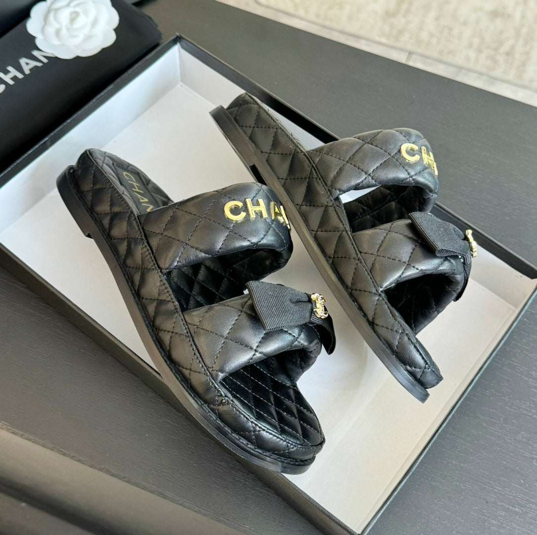 CHANEL Mule Sandals Lambskin Black