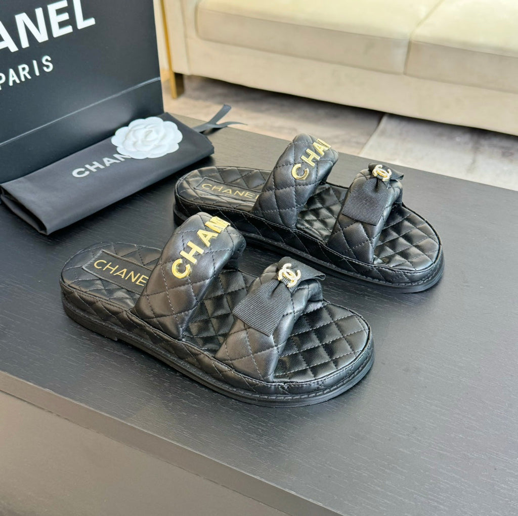 CHANEL Mule Sandals Lambskin Black