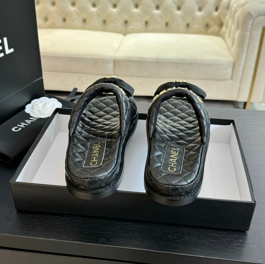 CHANEL Mule Sandals Lambskin Black