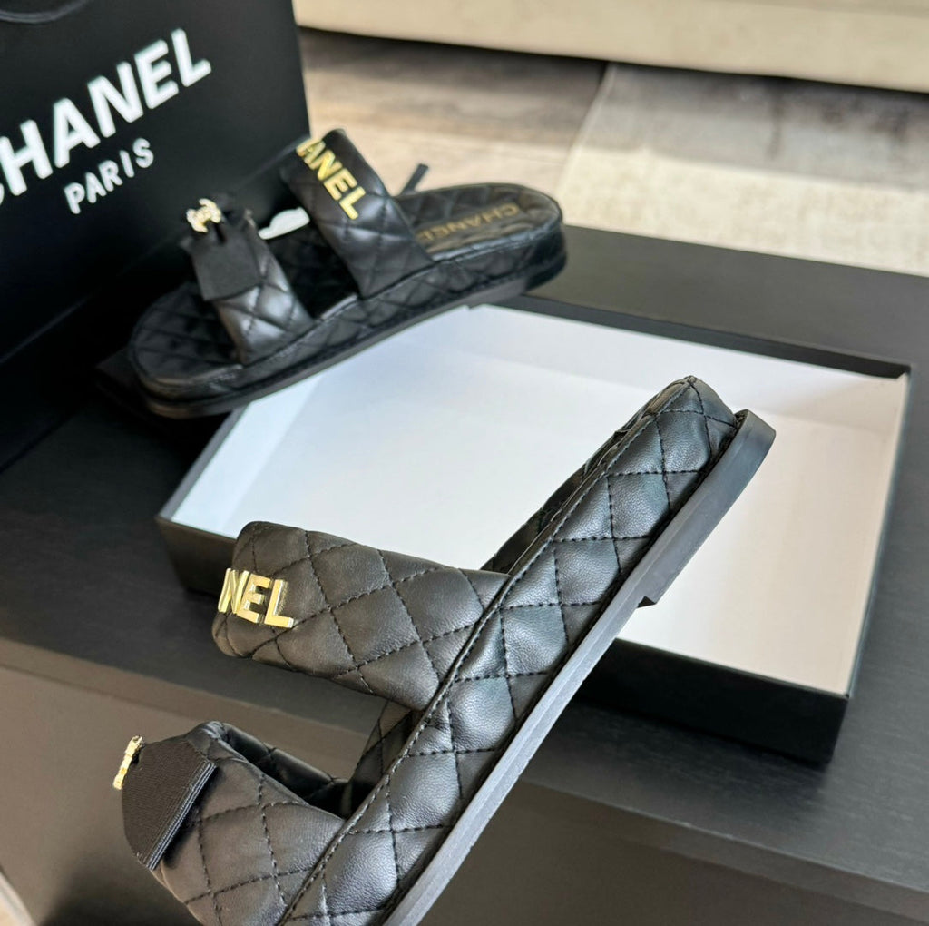 CHANEL Mule Sandals Lambskin Black
