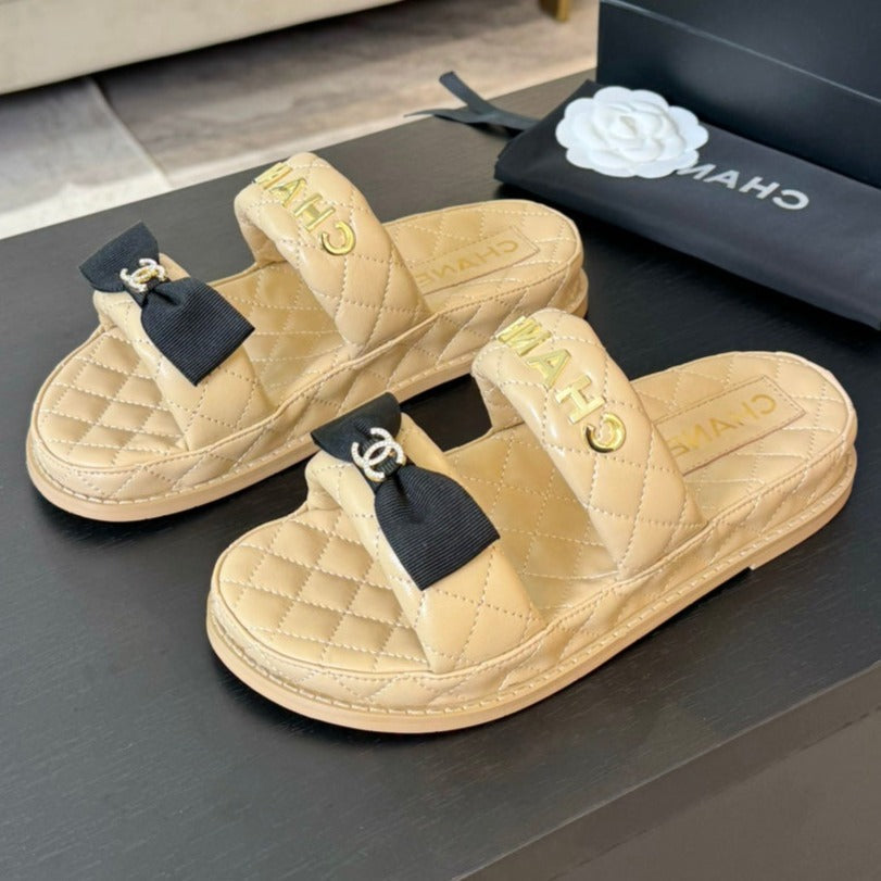 CHANEL Mule Sandals Lambskin Beige Cream
