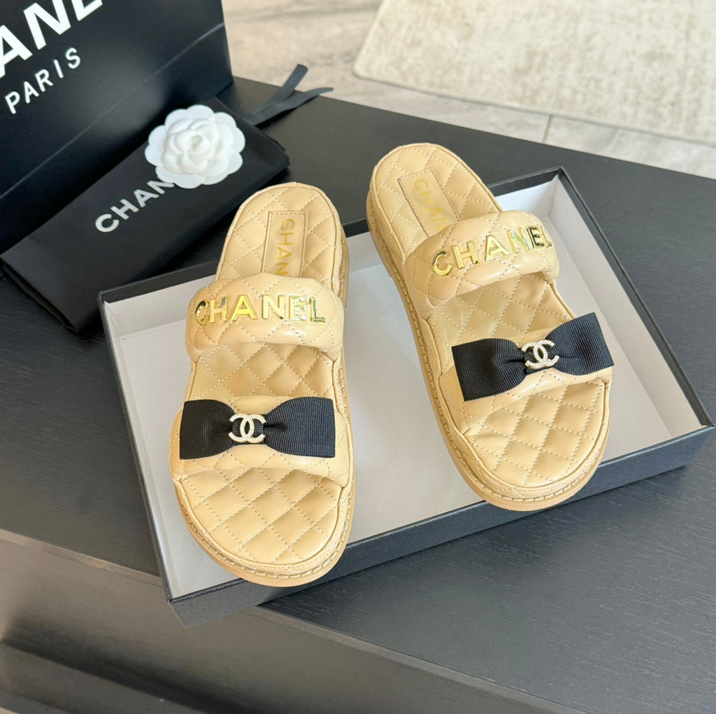 CHANEL Mule Sandals Lambskin Beige Cream