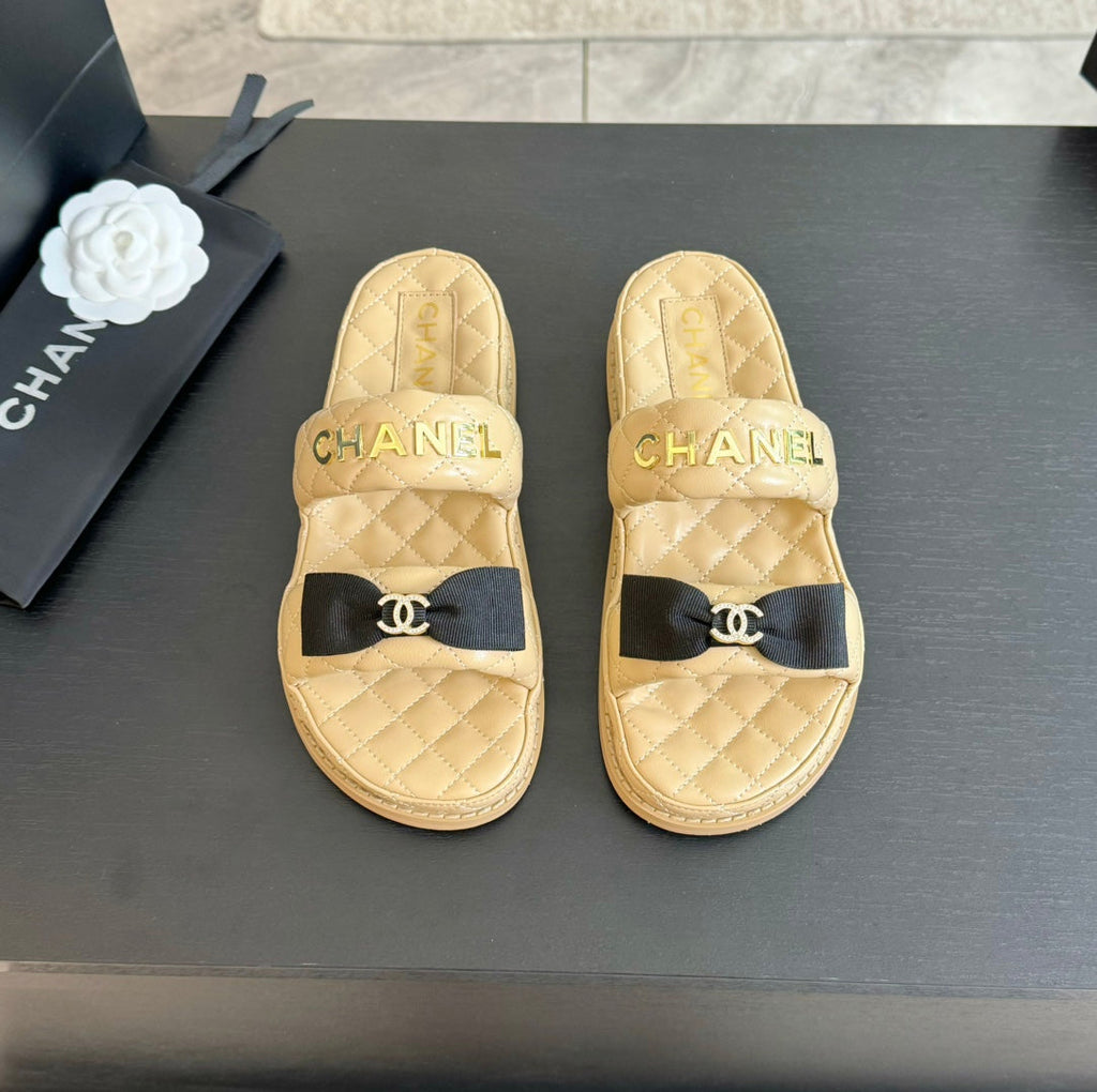 CHANEL Mule Sandals Lambskin Beige Cream