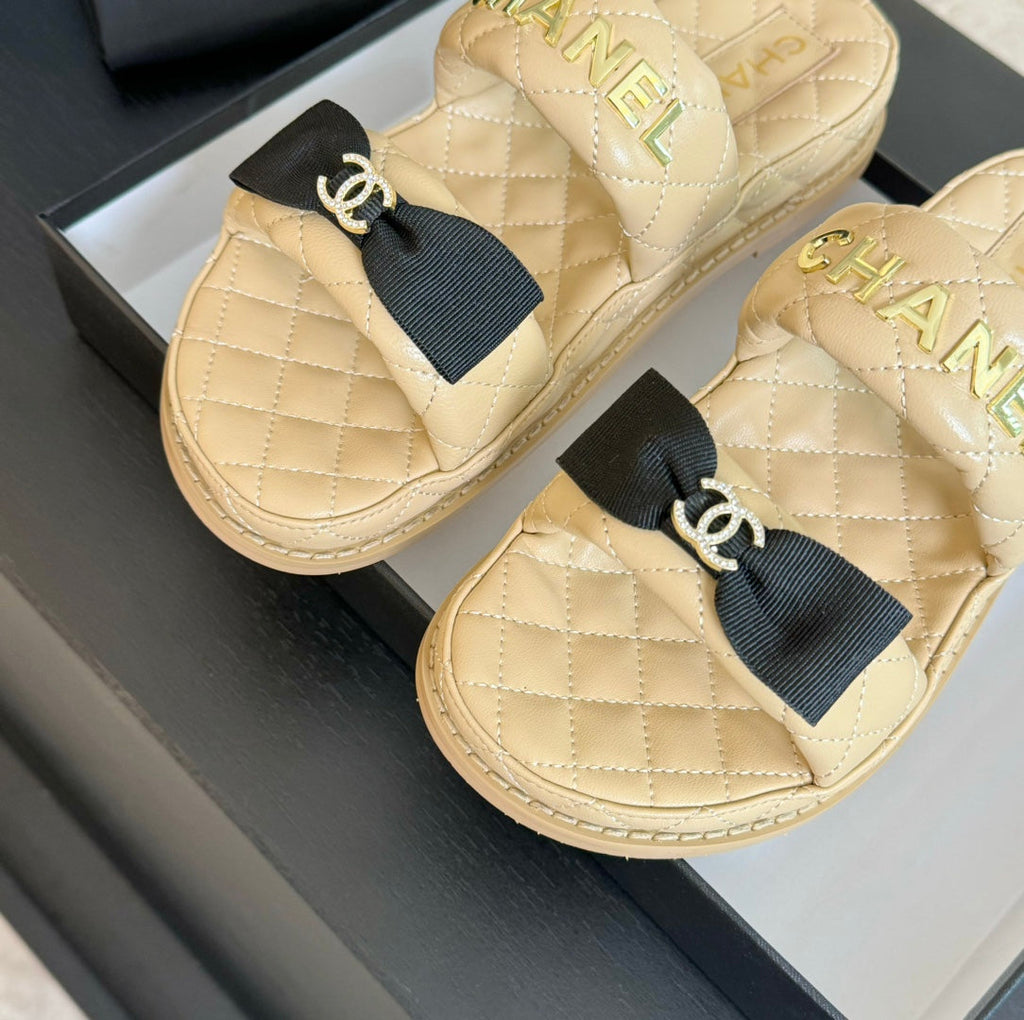 CHANEL Mule Sandals Lambskin Beige Cream