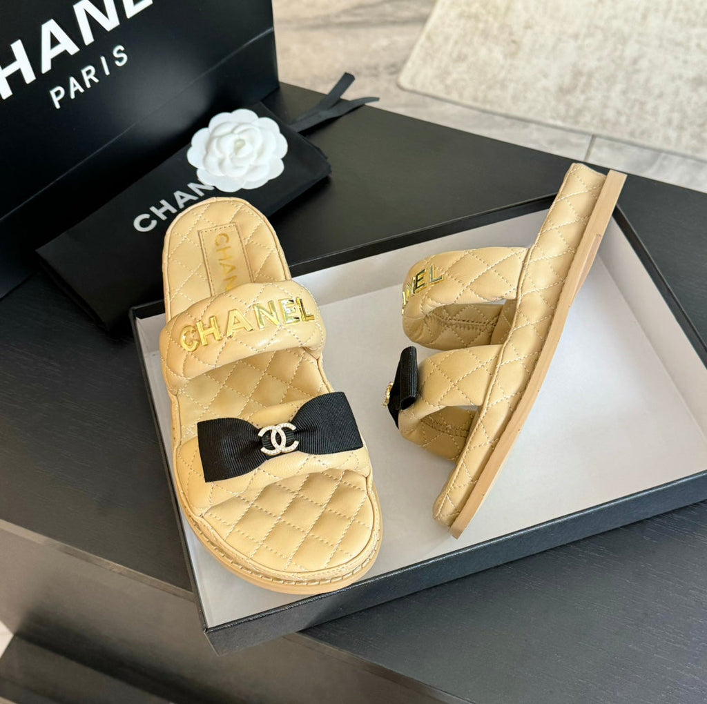 CHANEL Mule Sandals Lambskin Beige Cream