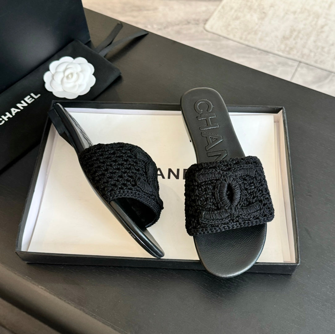 CHANEL Slippers Black Lambskin