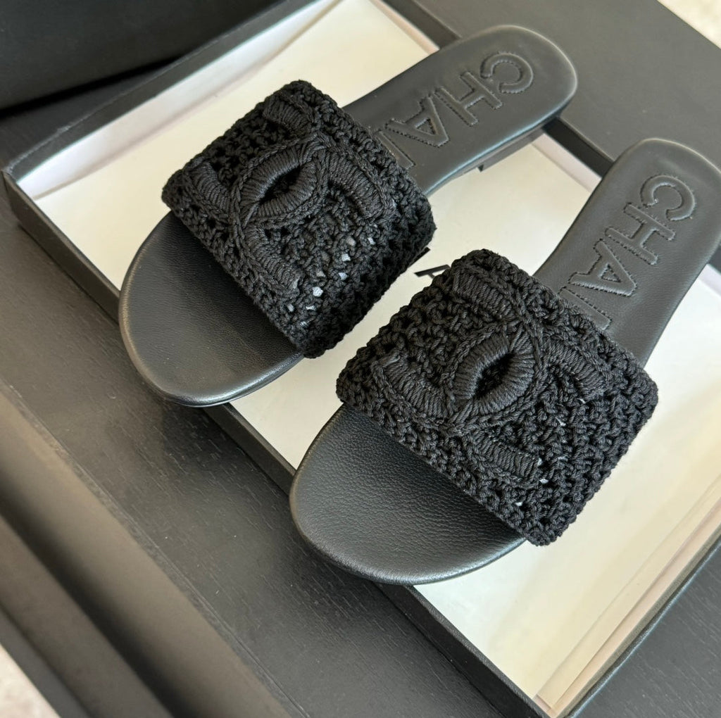 CHANEL Slippers Black Lambskin