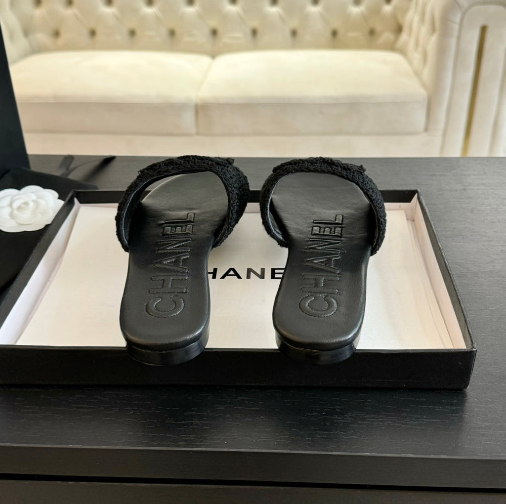 CHANEL Slippers Black Lambskin