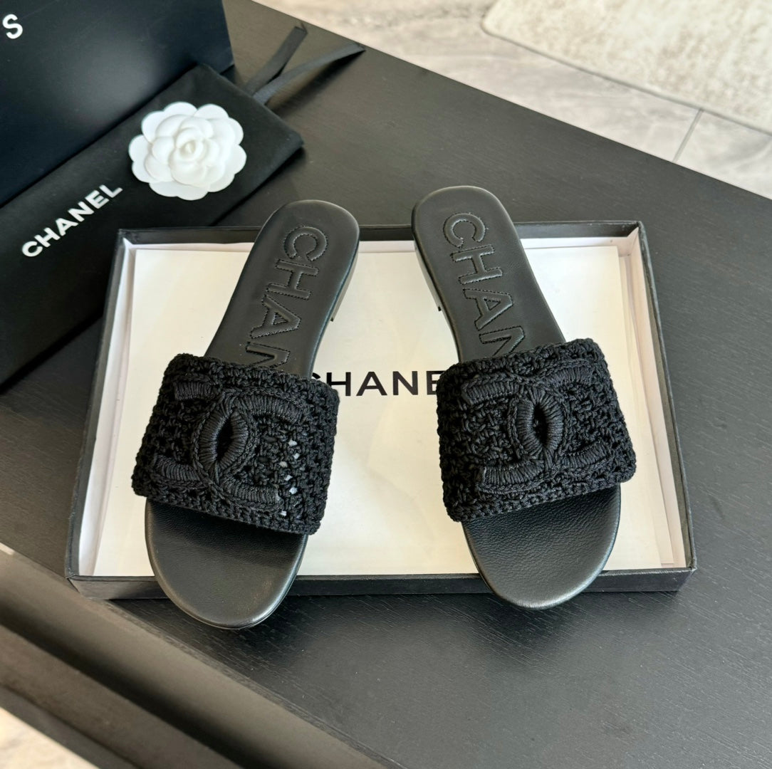 CHANEL Slippers Black Lambskin