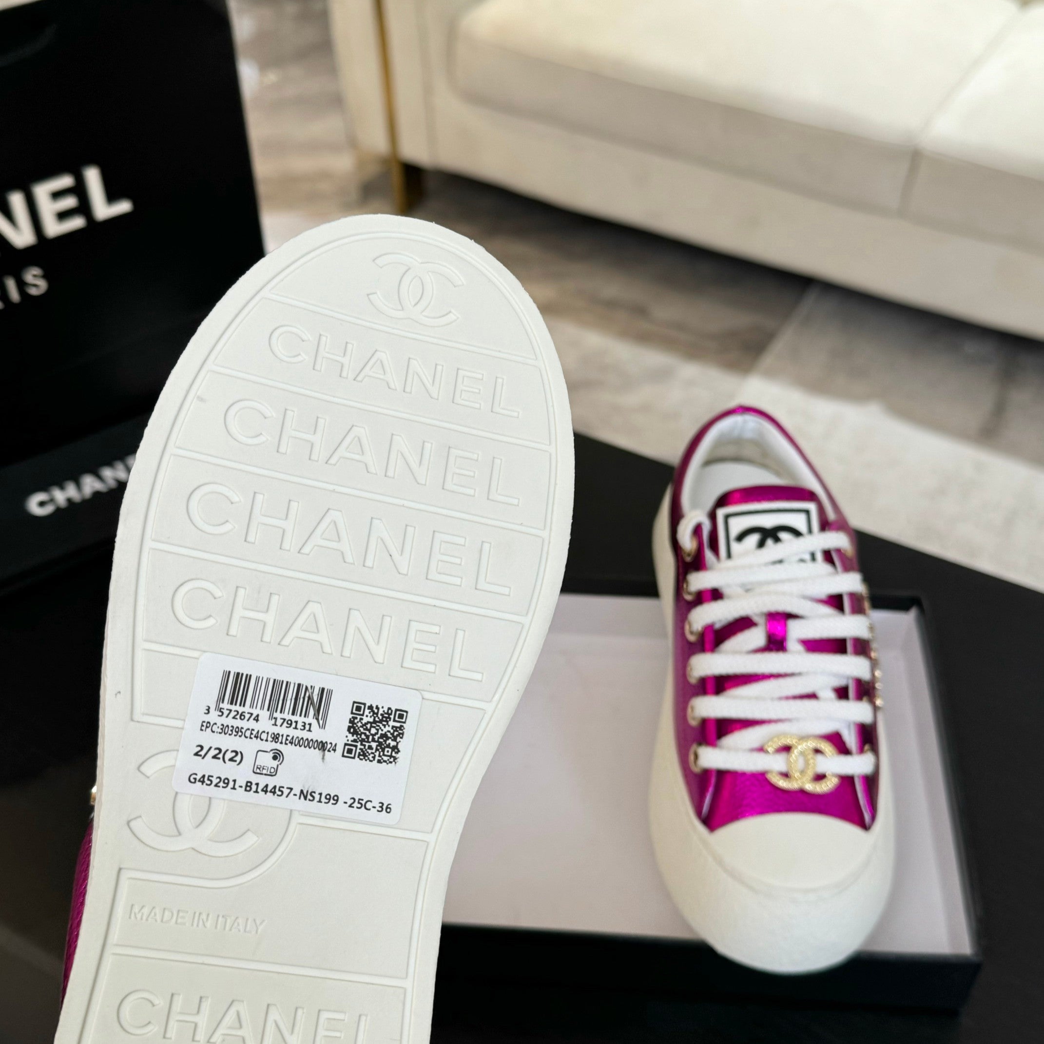 CHANEL BIG-HEAD COOKIE SHOES IN MAGENTA PURPLE LAMBSKIN