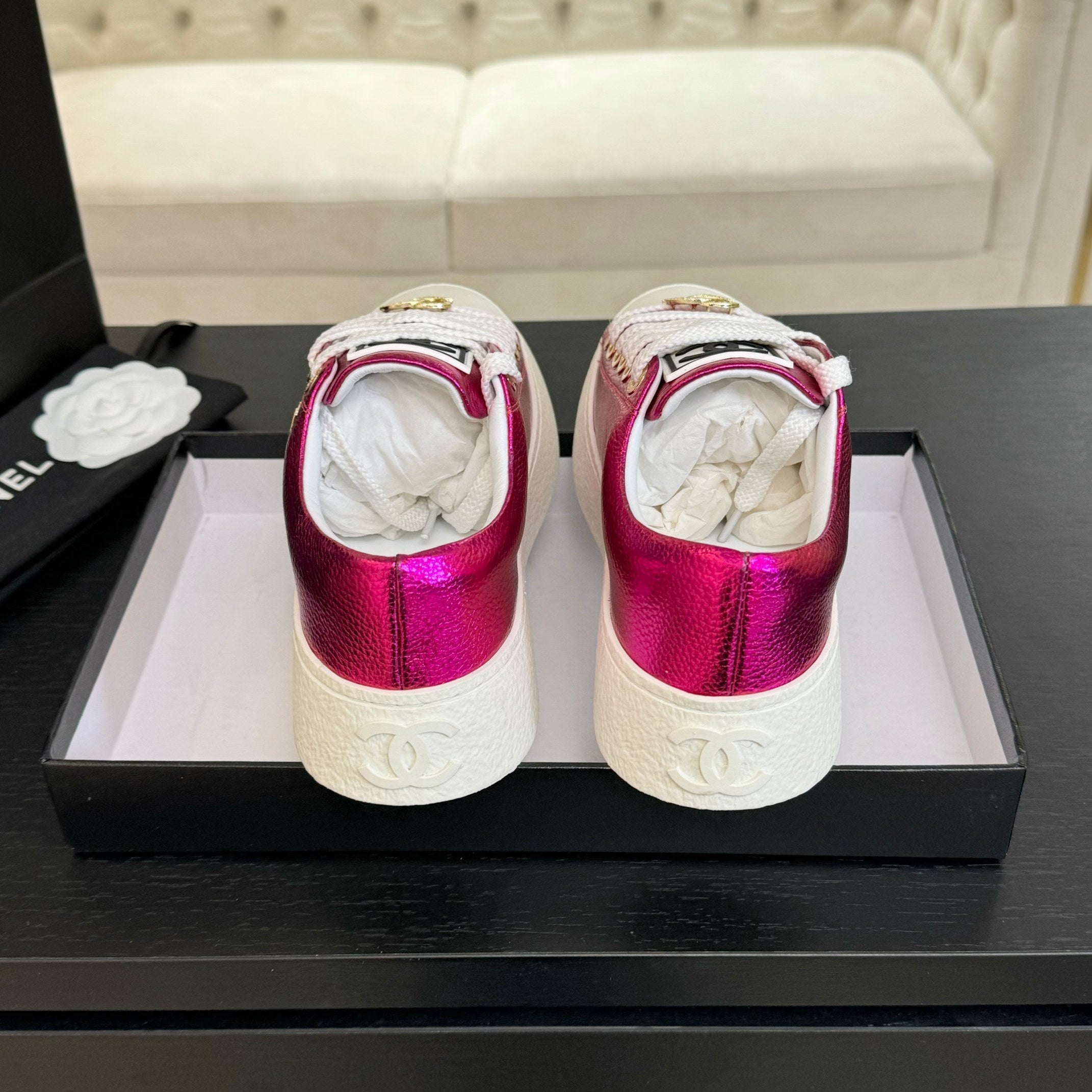 CHANEL BIG-HEAD COOKIE SHOES IN MAGENTA PURPLE LAMBSKIN