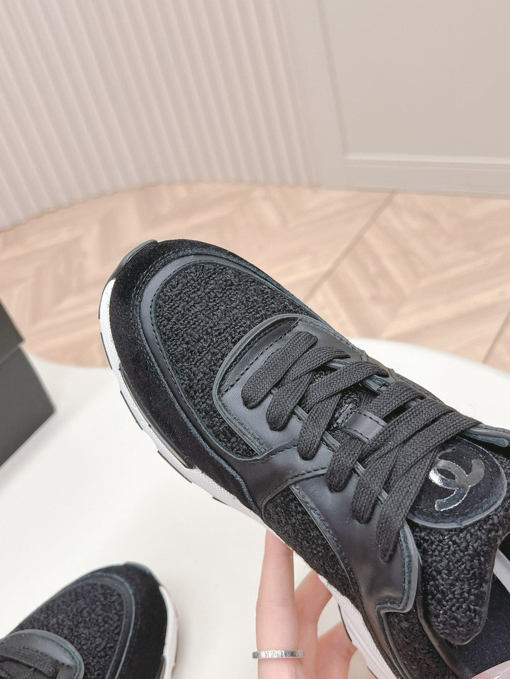 CHANEL TRAINERS IN BLACK SUEDE AND CALFSKIN