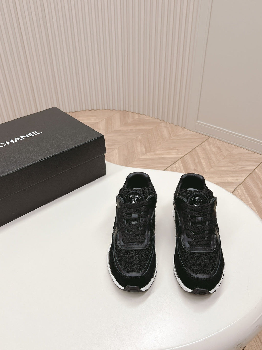 CHANEL TRAINERS IN BLACK SUEDE AND CALFSKIN