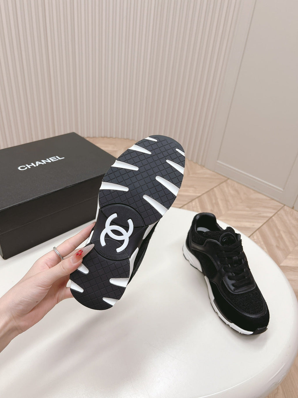 CHANEL TRAINERS IN BLACK SUEDE AND CALFSKIN