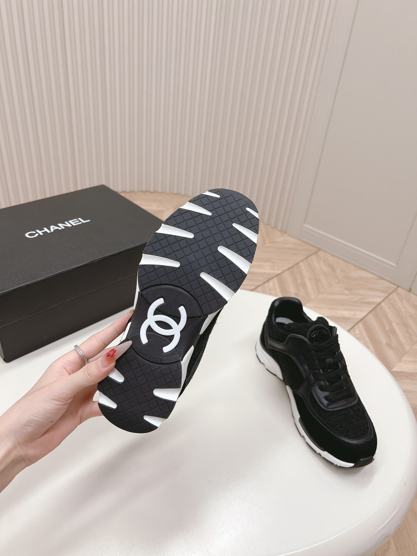 CHANEL TRAINERS IN BLACK SUEDE AND CALFSKIN