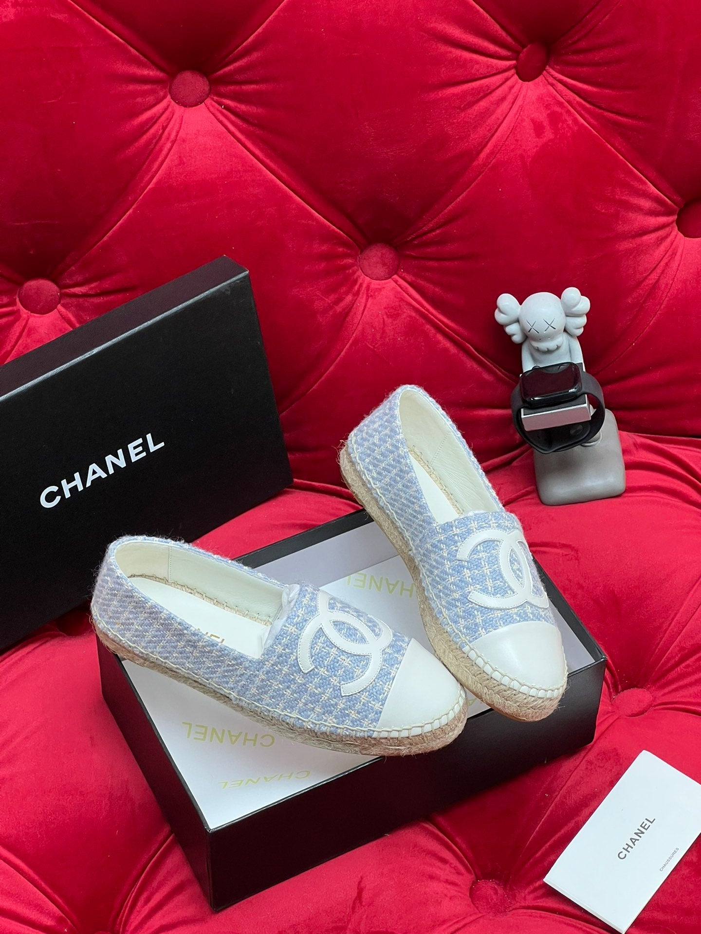 CHANEL WOVEN LOAFERS IN LIGHT BLUE FABRIC