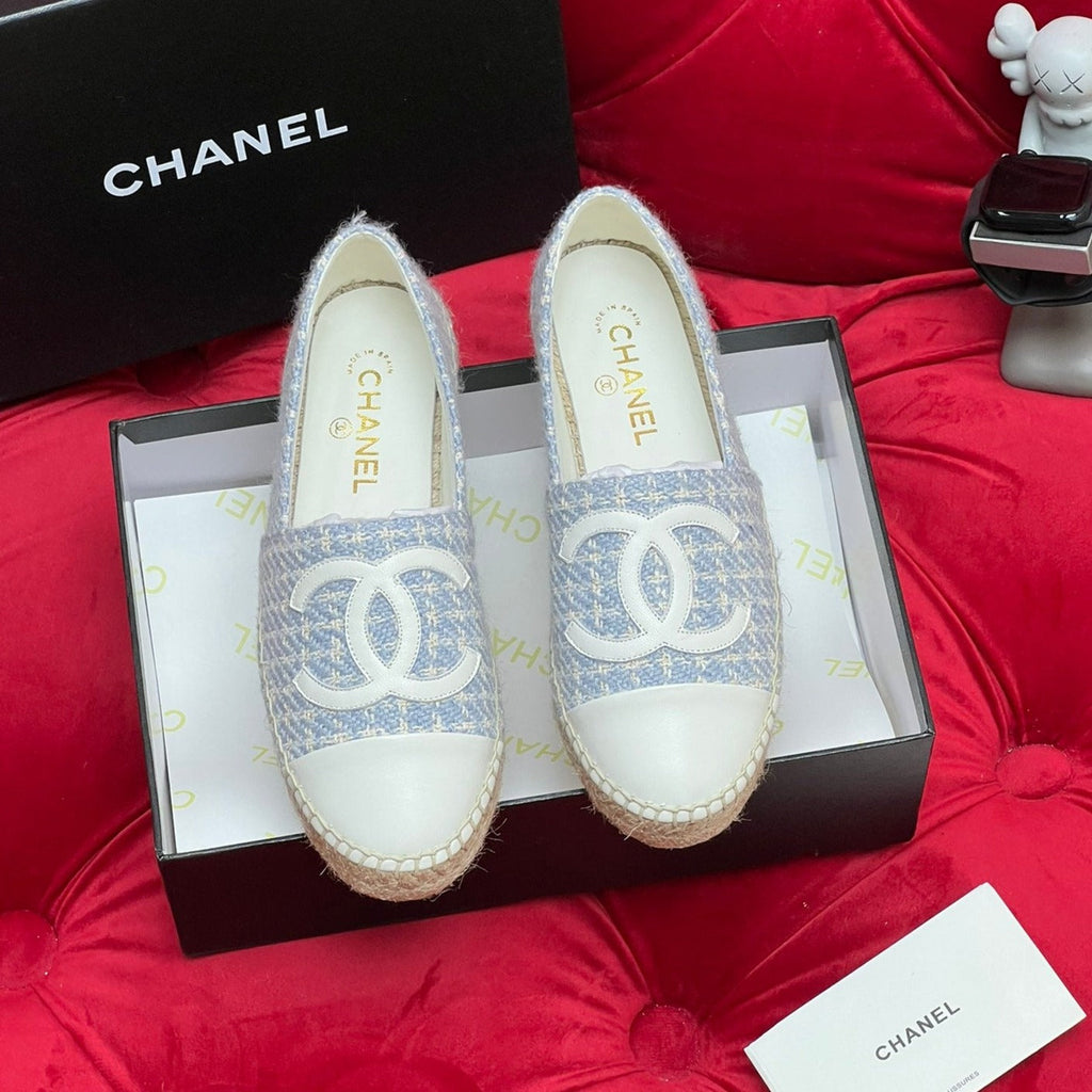 CHANEL WOVEN LOAFERS IN LIGHT BLUE FABRIC