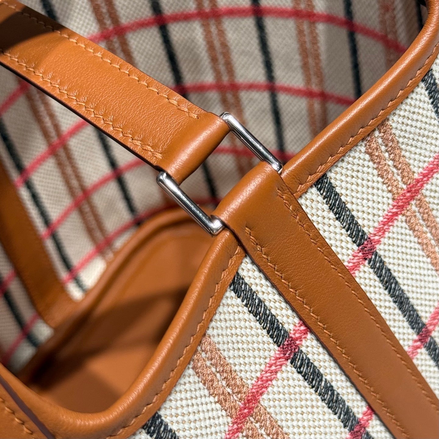 HERMES PICOTIN LOCK 18 BAG IN GOLD CALFSKIN ÉCRU/BEIGE/FAUVE/ROSE POP/NOIR EMBROIDERY PLAID CANVAS