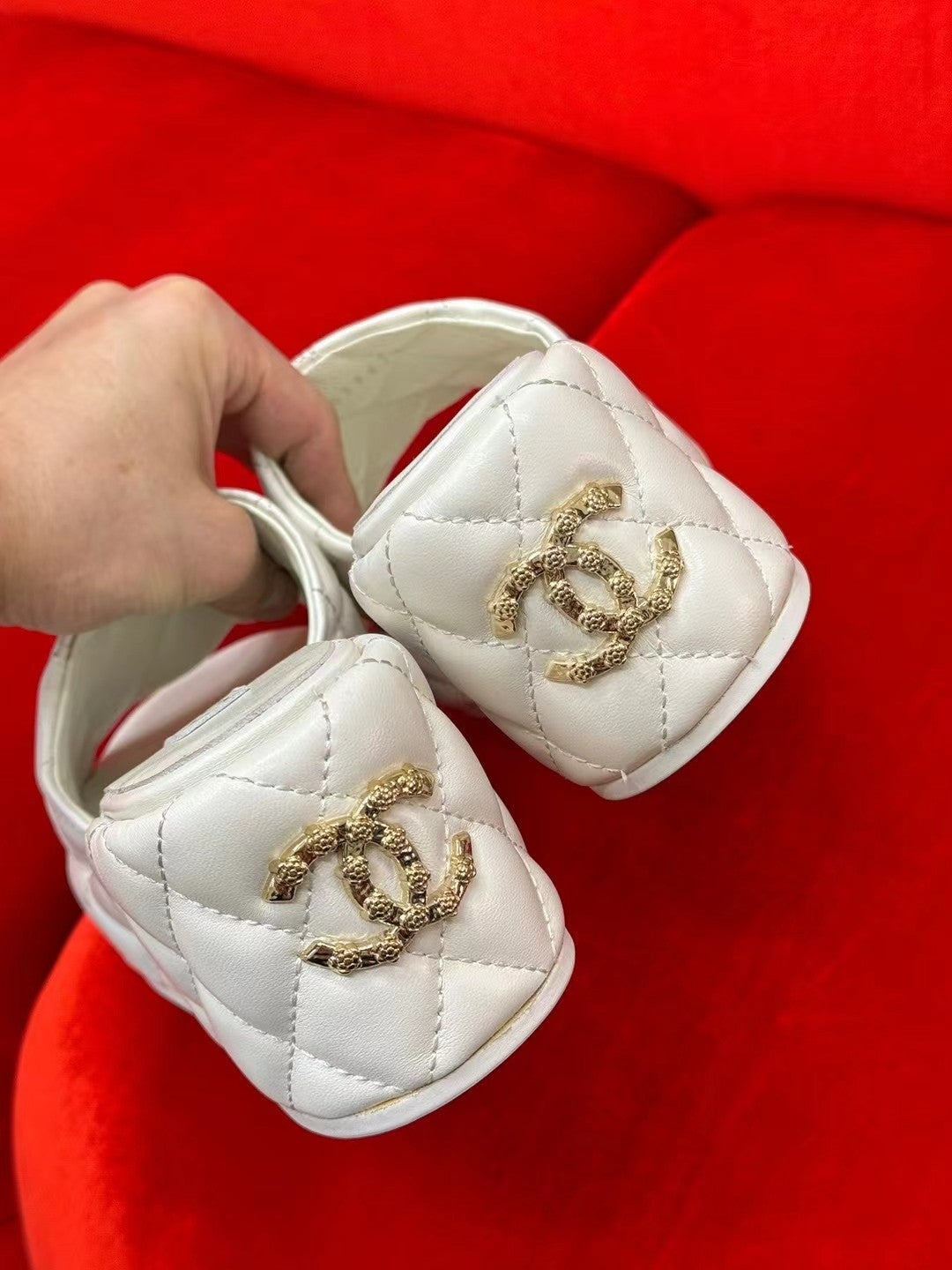 CHANEL WEDGE HEELS WHITE LAMBSKIN