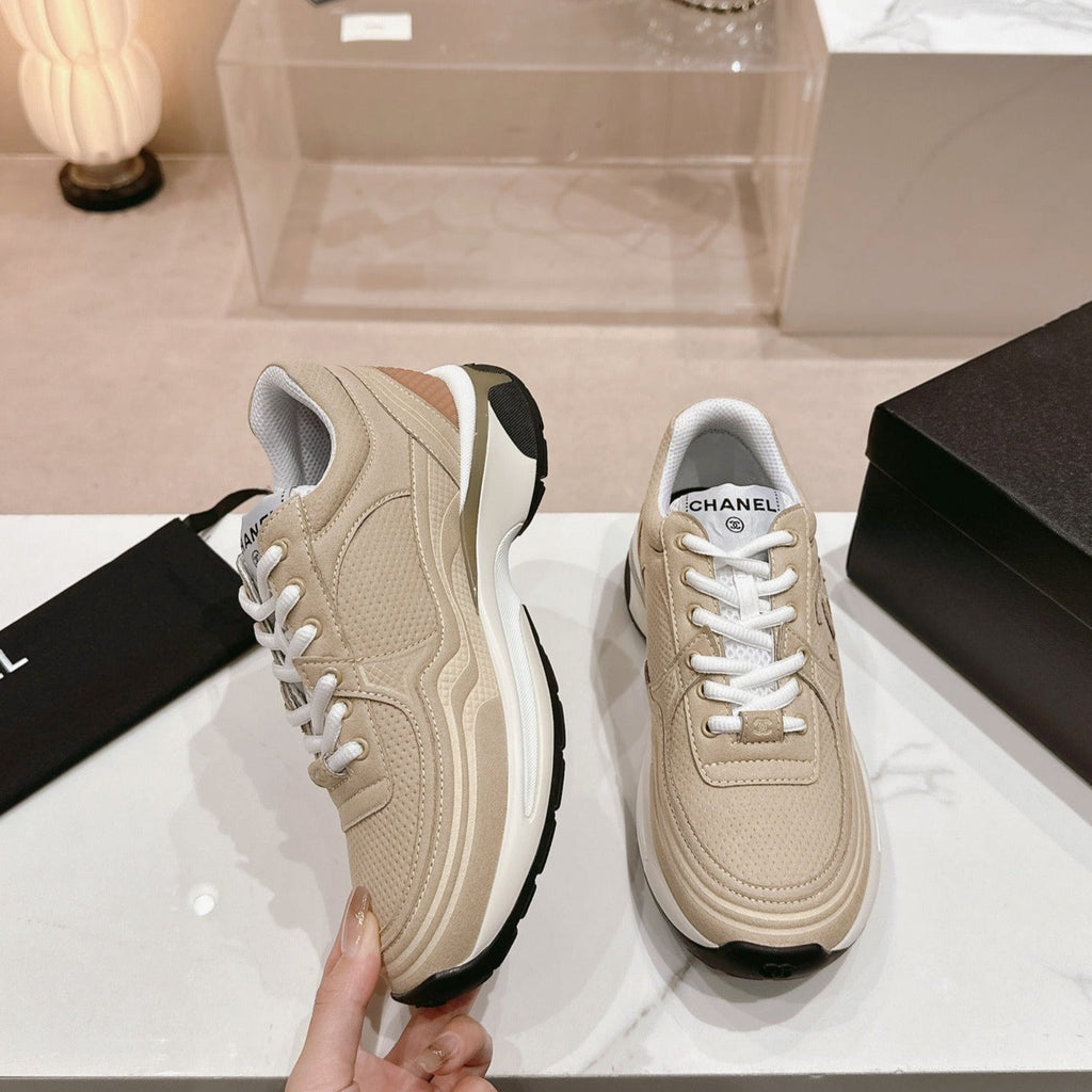 CHANEL Women's Beige Cream Sneaker Breathable mesh