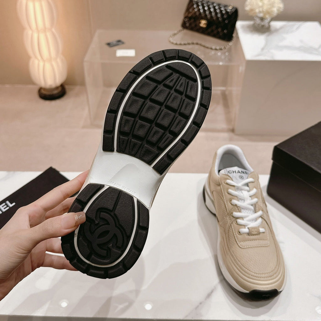 CHANEL Women's Beige Cream Sneaker Breathable mesh