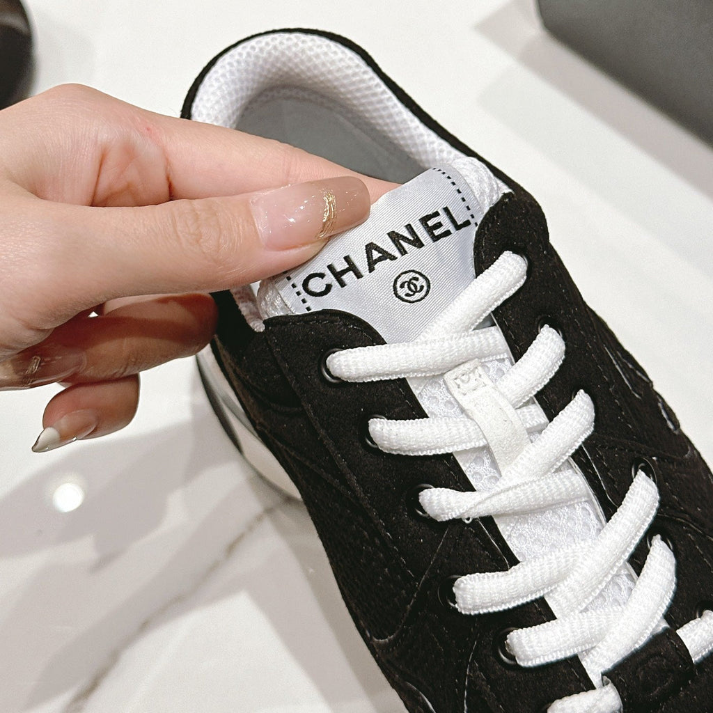 CHANEL Women's Black White Sneaker Breathable mesh